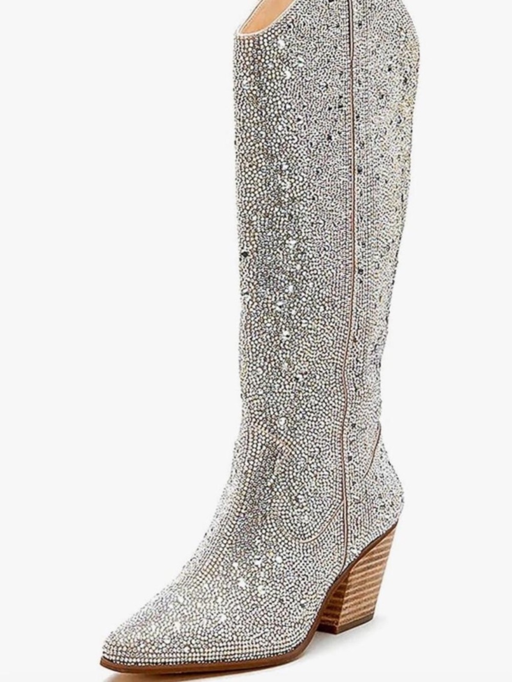 Silver Crystal Embellished Knee-High Cowgirl Boot